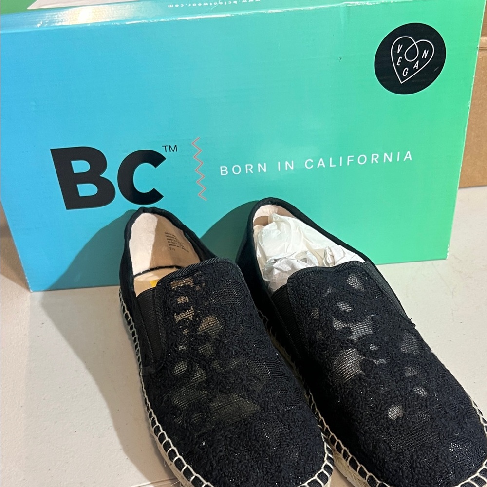 Women’s size 7 1/2 black BC flats with lace BC Black Slip-On Shoes